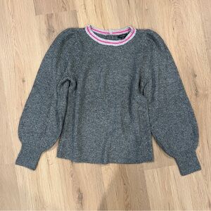 Halogen Gray Sweater with Striped Collar
